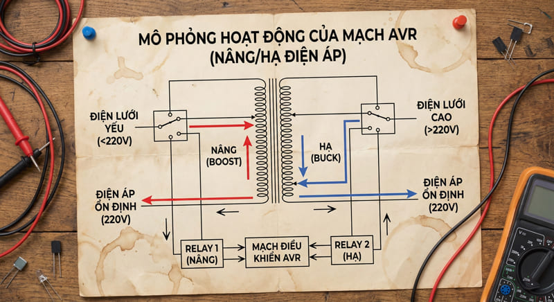 Nguyên lý hoạt động của mạch ổn áp tự động AVR Buck-Boost trong bộ lưu điện