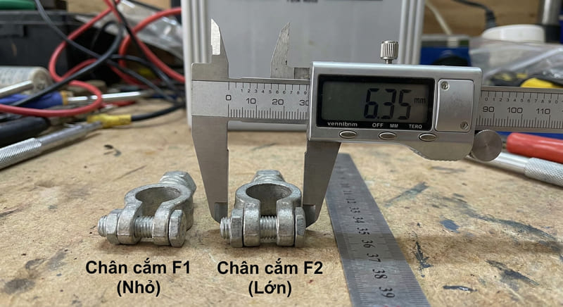 Phân biệt kích thước chân cắm ắc quy bộ lưu điện UPS loại F1 (4.75mm) và F2 (6.35mm)