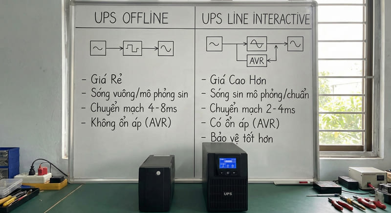 So sánh UPS Offline và Line Interactive