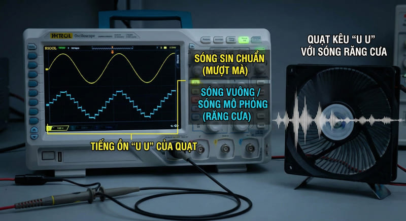 So sánh dạng sóng Sin chuẩn của UPS Online và sóng mô phỏng của UPS Offline