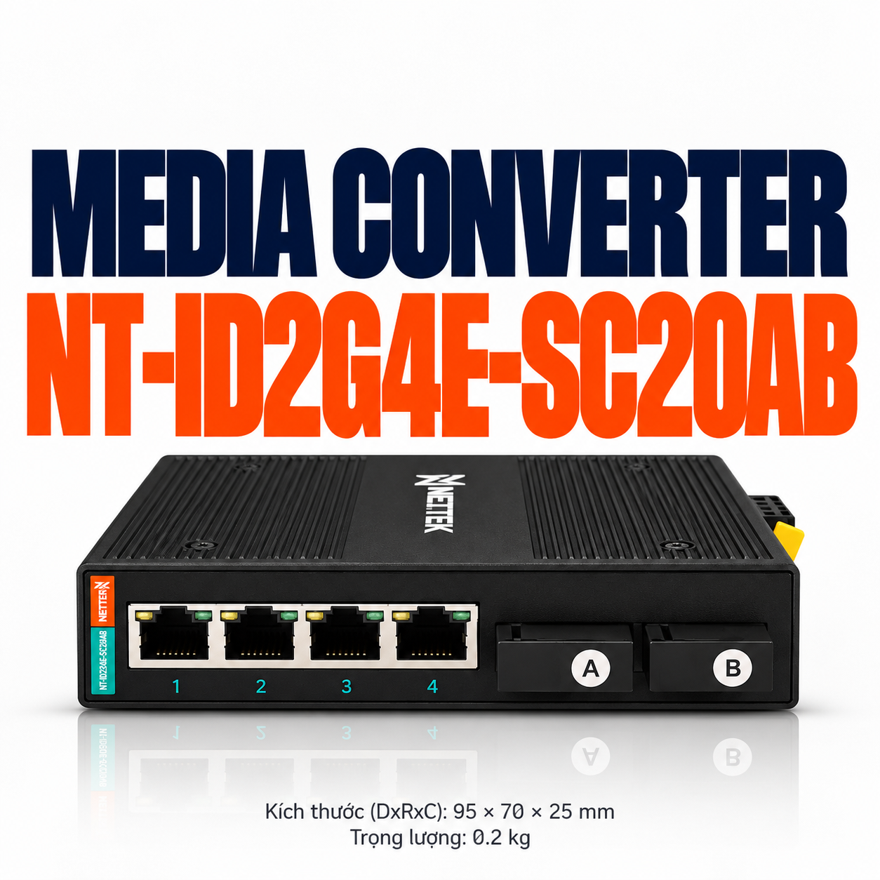 Bộ chuyển đổi quang điện NETTEK NT-ID2G4E-SC20AB 4 Cổng Gigabit