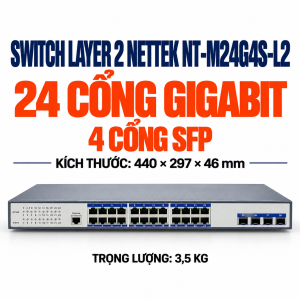 Switch PoE NETTEK NT-M24G4S-L2 24 Cổng Gigabit Layer 2